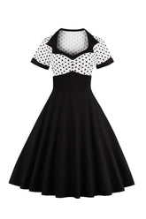 Schwarzes Polka Dots Rockabilly 1950er Jahre Kleid mit kurzen Ärmeln